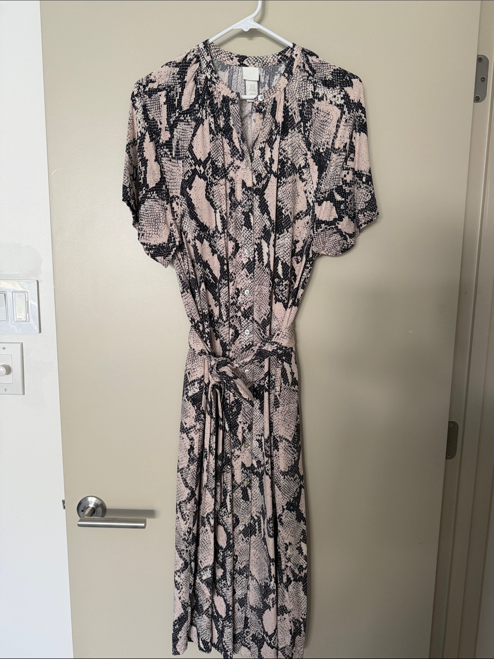H&M Pink and Black Snake-Print Midi Dress and Belt Size S or M see details